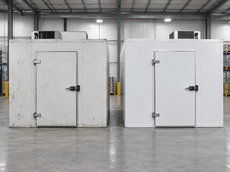 Illustrative used and new walk-in cold rooms side by side