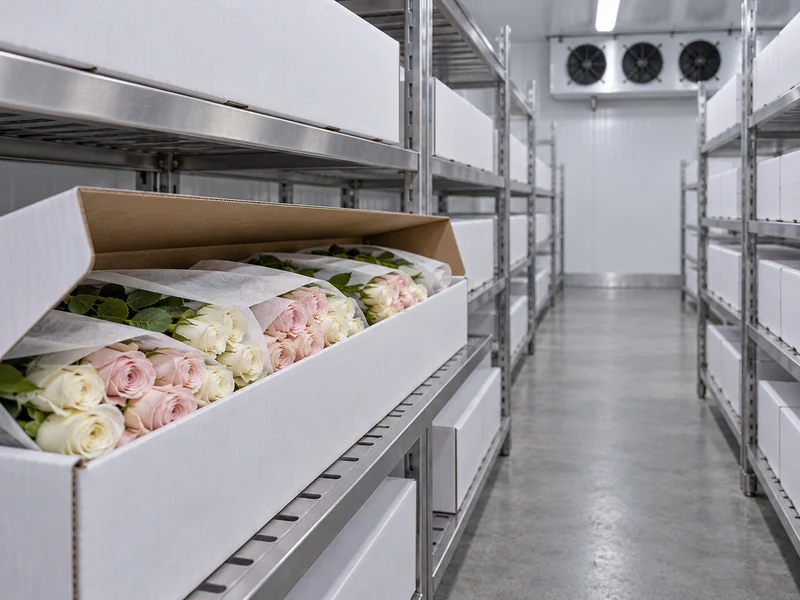 Dry Packed Cut Flowers In Refrigerated Storage Dry Packed Cut Flowers In Refrigerated Storage