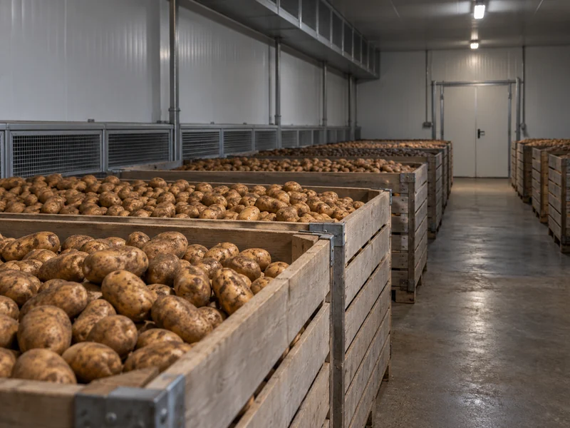 Potato Bins In Dark Ventilated Storage