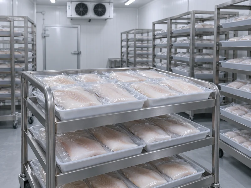 Sealed Fish Fillets On Cold Room Shelves Sealed Fish Fillets On Cold Room Shelves