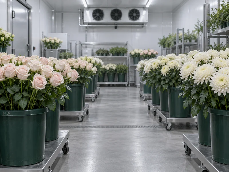 Wet Storage Flower Buckets In Cold Room